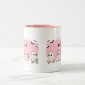 モノグラムキュートハロウィーンピンク幽霊不気味マグ ツートーンマグカップ (中央)