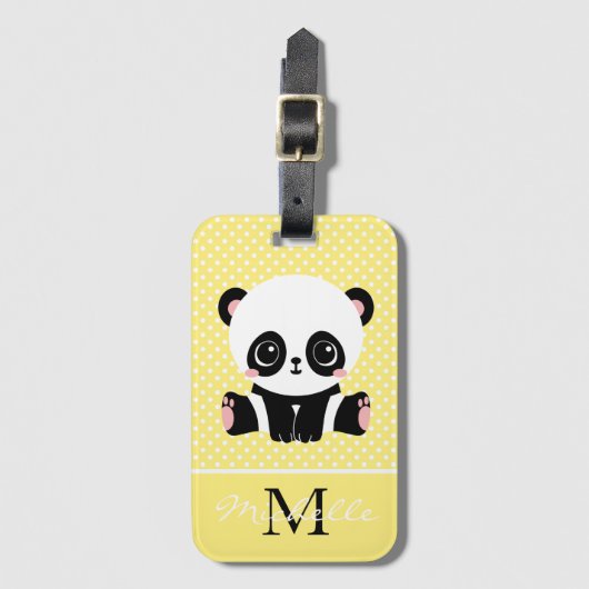 モノグラムキュートパンダベアパーソナライズされた水玉模様 ラゲッジタグ (正面縦)