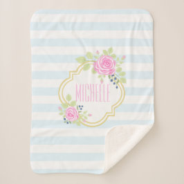 モノグラムキュートピンクローゼブルーベリーシェルパブランケット シェルパブランケット