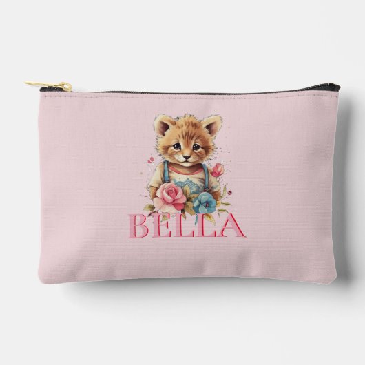 モノグラムキュートフローラピンクミニマルモダンリスト アクセサリーポーチ (正面)