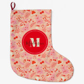 モノグラムキュートレトロスタイルクリスマスパターン ラージクリスマスストッキング (正面)