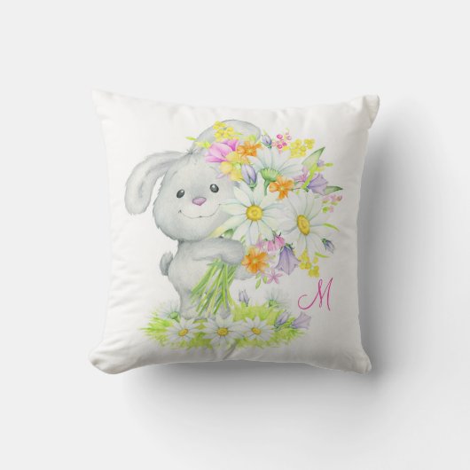 モノグラムキュート水カラーフローラバニーラビット クッション (正面)