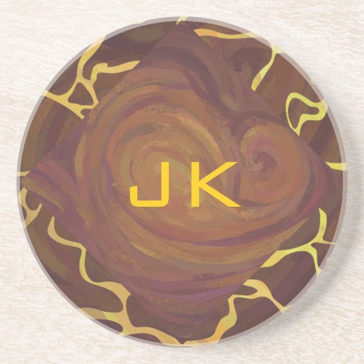 モノグラムキリン茶、イエロープリント コースター (正面)