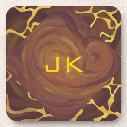 モノグラムキリン茶、イエロープリント コースター (正面)