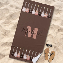 モノグラムギターパターン素朴な茶色 ビーチタオル