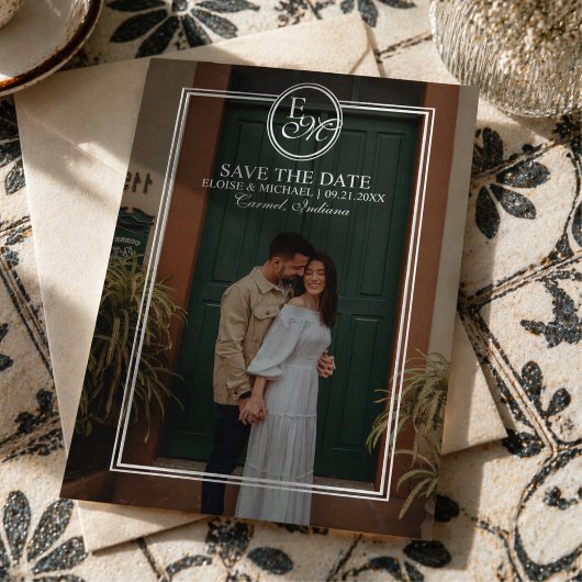 モノグラムクラウンのフォトSave the Date 箔招待状