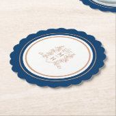 モノグラムクラウンクレストバラ金ゴールド結婚ダークブルー ペーパーコースター (アングル)