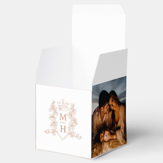 モノグラムクラウンクレスト白バラ金ゴールド写真結婚の フェイバーボックス (オープン)