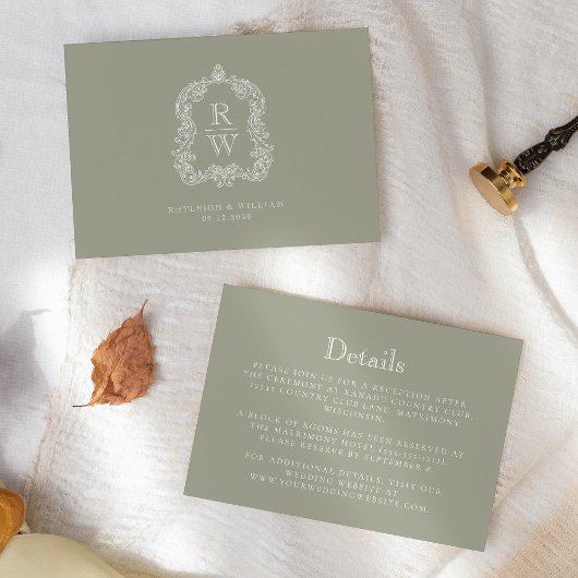 モノグラムクラウンセージグリーン結婚式の詳細 エンクロージャーカード