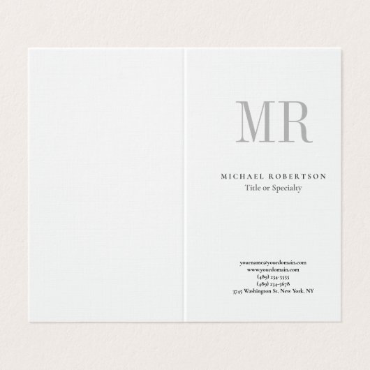 モノグラムクラシカルグレーホワイトミニマリストリネン 名刺 (外部フラット)