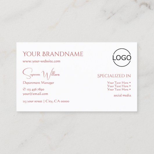 モノグラムクラシックとロゴが付いた白い 名刺 (裏面)