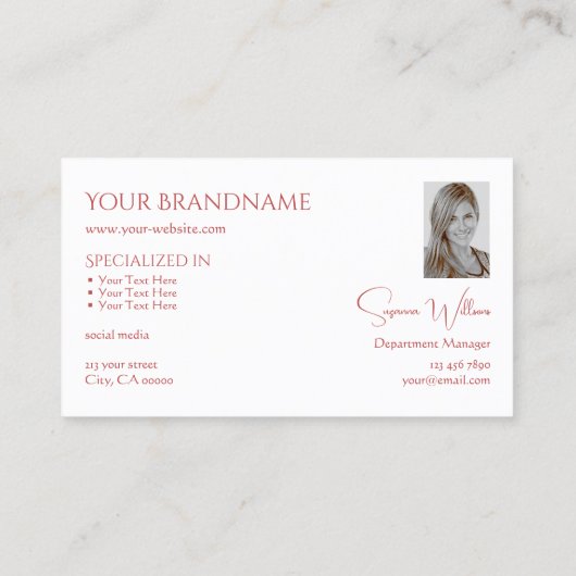 モノグラムクラシックと写真が付いた白い 名刺 (裏面)