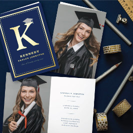 モノグラムクラシックアルファベットシンプル写真卒業 箔グリーティングカード