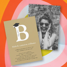 モノグラムクラシックアルファベットB写真卒業パーティー 招待状