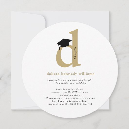 モノグラムクラシックアルファベットD写真卒業パーティー 招待状 (正面)