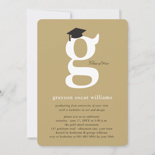 モノグラムクラシックアルファベットg写真卒業パーティー 招待状 (正面)