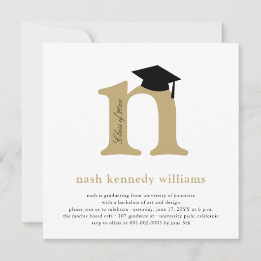 モノグラムクラシックアルファベットN写真卒業パーティー 招待状 (正面)