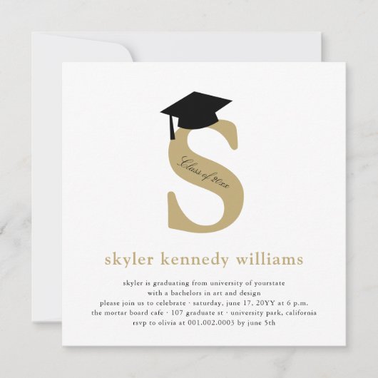 モノグラムクラシックアルファベットS写真卒業パーティー 招待状 (正面)
