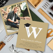 モノグラムクラシックアルファベットW写真卒業パーティー 招待状