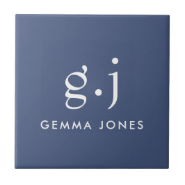 モノグラムクラシックエレガントミニマルダスティ青ホワイト タイル