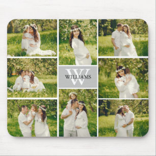 モノグラムクラシックグレイ写真コラージュ マウスパッド