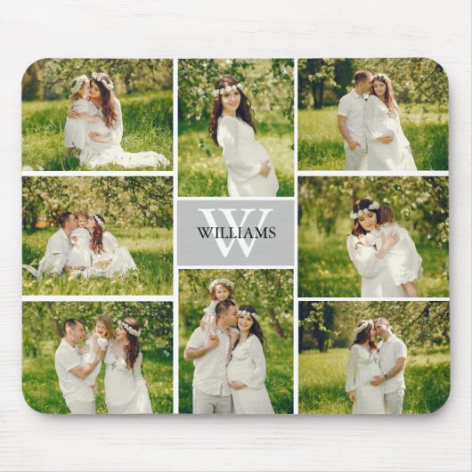モノグラムクラシックグレイ写真コラージュ マウスパッド (正面)