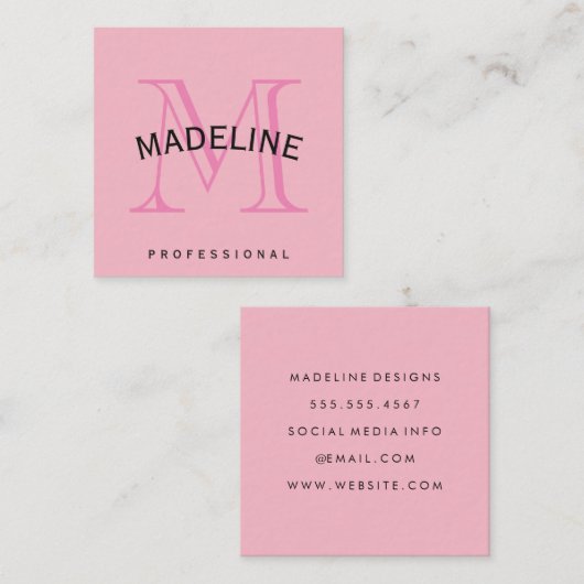 モノグラムクラシックピンクとアーク文字 スクエア名刺 (正面/裏面)