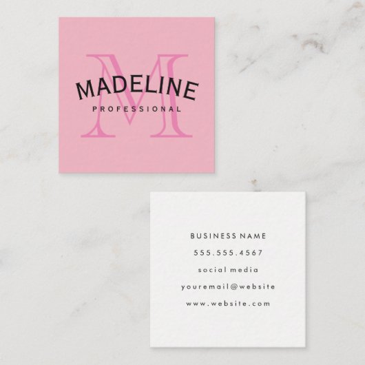 モノグラムクラシックピンクとアーク文字 スクエア名刺 (正面/裏面)