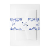 モノグラムクラシックフローラブルーとホワイト結婚ズ 招待状ベリーバンド (正面例)