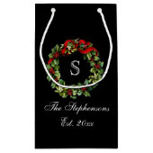 モノグラムクラシックリースホリーカスタムクリスマス スモールペーパーバッグ (裏面)