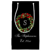 モノグラムクラシックリースホリーカスタムクリスマス スモールペーパーバッグ (正面)