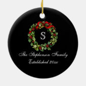 モノグラムクラシックリースホリーカスタムクリスマス セラミックオーナメント (裏面)