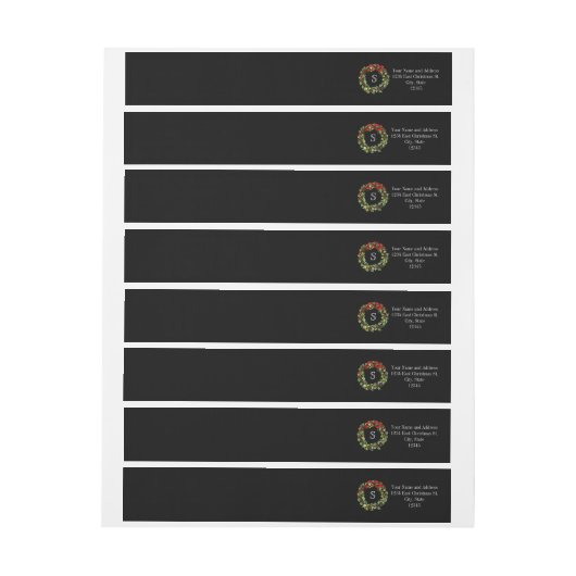 モノグラムクラシックリースホリーカスタムクリスマス ラップアラウンドラベル (シート)