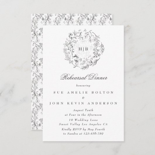 モノグラムクラシックリース結婚のリハーサルディナー エンクロージャーカード (正面/裏面)