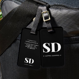 モノグラムクラシックレトロエレガント白黒レシピ ラゲッジタグ