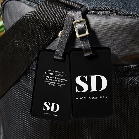 モノグラムクラシックレトロエレガント白黒レシピ ラゲッジタグ