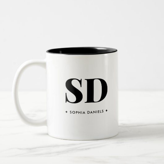 モノグラムクラシックレトロエレガント白黒 ツートーンマグカップ (左)