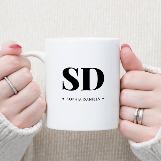 モノグラムクラシックレトロエレガント白黒 ツートーンマグカップ