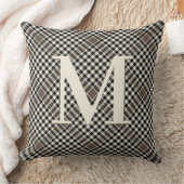 モノグラムクラシック付きタータンチェックブラックブラウン模様 クッション (ブランケット)