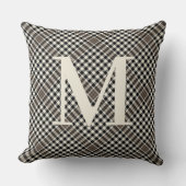 モノグラムクラシック付きタータンチェックブラックブラウン模様 クッション (正面)