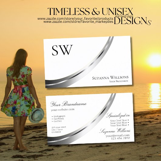 モノグラムクラシック付き平白シルバーデコール 名刺