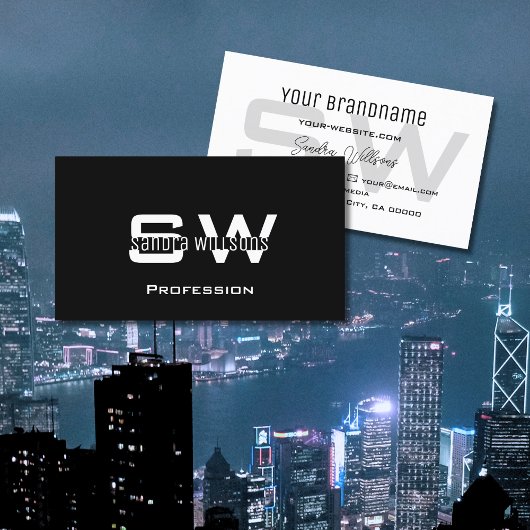 モノグラムクラシック付き白黒シックシンプル 名刺