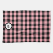 モノグラムクラシック付き黒とピンクのバッファローのプレイド キッチンタオル (横)