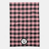 モノグラムクラシック付き黒とピンクのバッファローのプレイド キッチンタオル (縦)