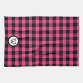 モノグラムクラシック付き黒とピンクのバッファローのプレイド キッチンタオル (横)
