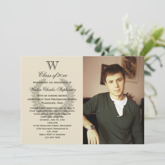 モノグラムクラシック写真の卒業発表 招待状 (スタンド正面)