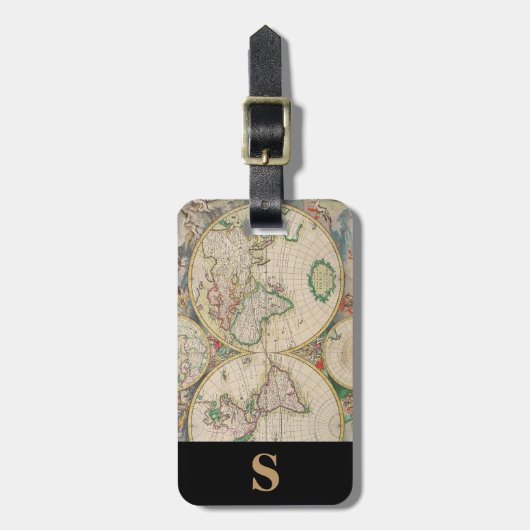 モノグラムクラシック旅行ヴィンテージワールドマップ ラゲッジタグ (正面縦)