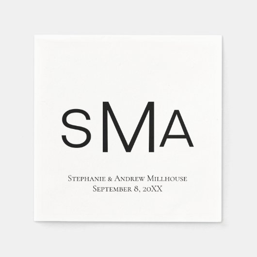 モノグラムクラシック白黒結婚ズナプキン スタンダードカクテルナプキン (正面)