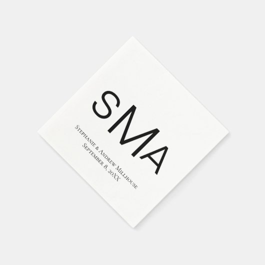 モノグラムクラシック白黒結婚ズナプキン スタンダードカクテルナプキン (角)