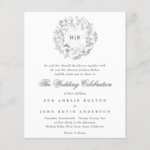 モノグラムクラシック花模様予算結婚式招待状